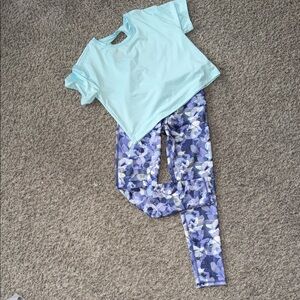 Light Blue Top and Floral Leggings Set